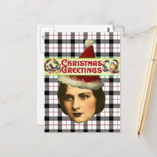 Weihnachtsfrau im Nikolaushut im Vintage-Stil Postkarte