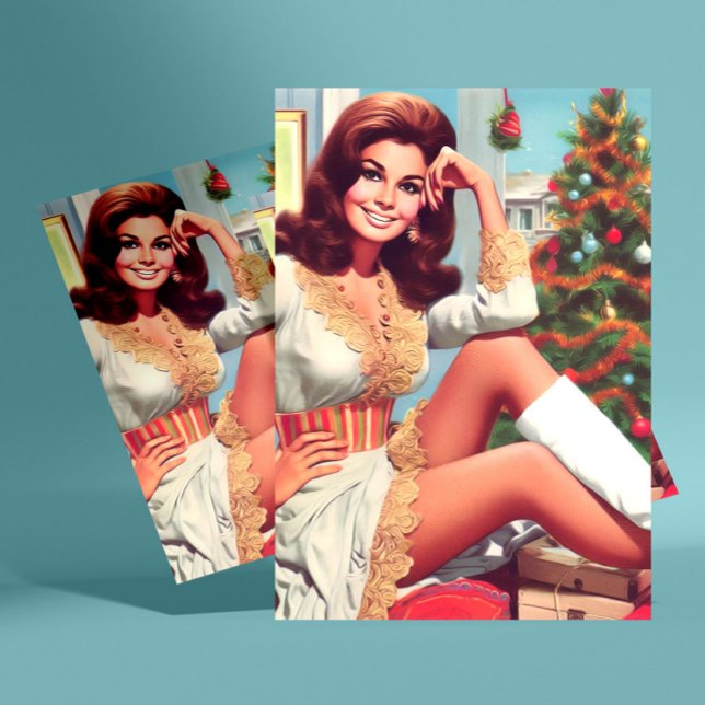 Weihnachtsfrau im Retro-Stil Postkarte (Von Creator hochgeladen)