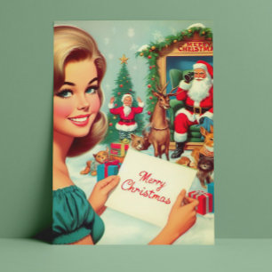 Weihnachtsfrau im Vintage-Stil Postkarte