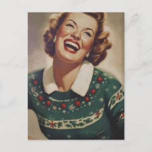Weihnachtsfrau mit vintage Lachen Postkarte