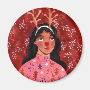 Weihnachtsfrau Rot Magnet