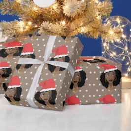 Weihnachtsfrau, Schwarze Frau, Sterne, Braun Geschenkpapier