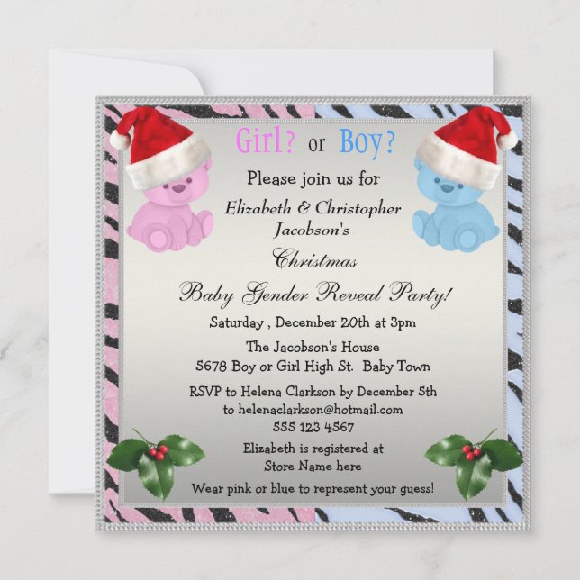 Weihnachtsfrauen-Bears in Weihnachtsmannmützen Einladung (Vorderseite)