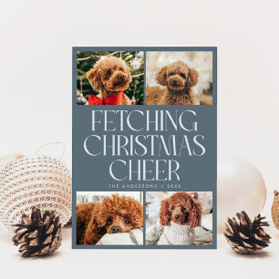 Weihnachtsfreude abholen Hund Foto Schieferblau Feiertagskarte