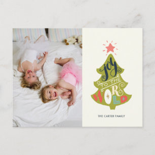Weihnachtsfreude auf der Welt Vintage Baum   Weihn Feiertagspostkarte