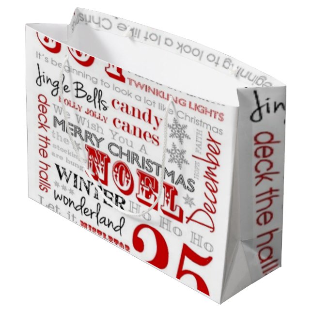 Weihnachtsfreude-große Geschenk-Tasche - glatt Große Geschenktüte (Rückseite Schrägansicht)