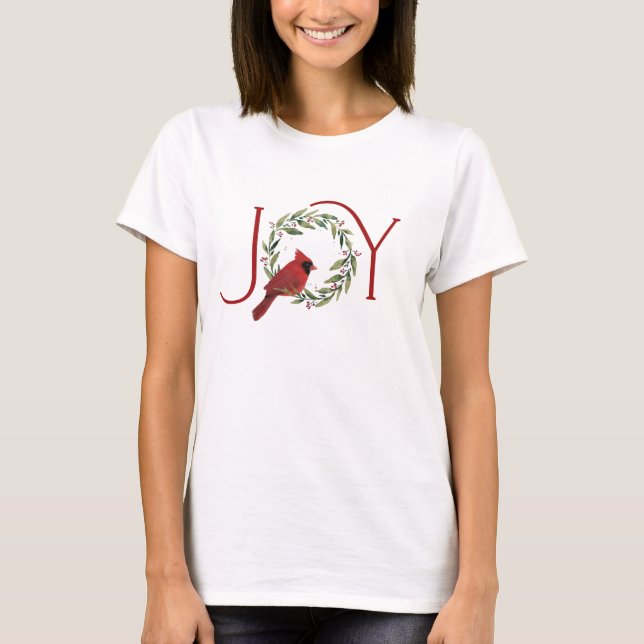 Weihnachtsfreude Kardinal im Kranz  T-Shirt (Vorderseite)