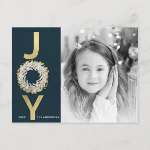 WEIHNACHTSFREUDE Kranz Goldfolie Modern Foto Feiertagspostkarte