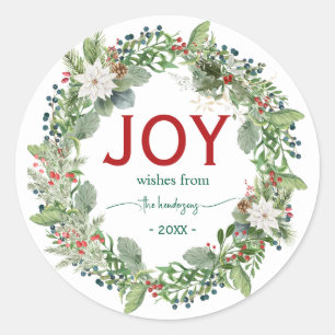 Weihnachtsfreude Kranz Name Handschrift Rot Runder Aufkleber