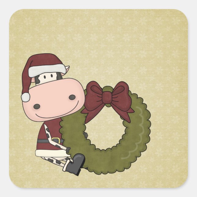 Weihnachtsfreude - Kuh Quadratischer Aufkleber (Vorderseite)