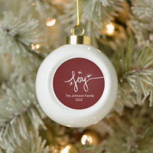 Weihnachtsfreude Lettering Handgezeichnete rosa Sc Keramik Kugel-Ornament