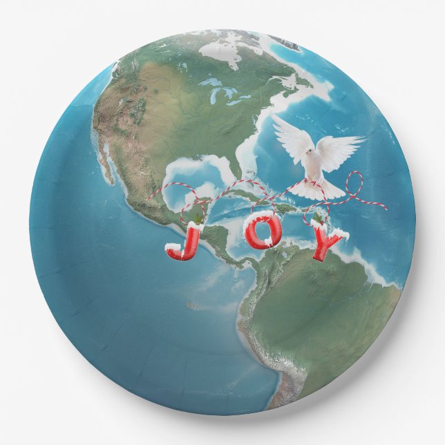 Weihnachtsfreude mit der Weißen Taube auf der Welt Pappteller (Vorderseite)