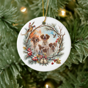 Weihnachtsfreude mit einem Brittany Spaniel Keramik Ornament