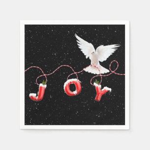 Weihnachtsfreude mit Taube und Schneeflocken Serviette