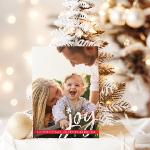 WEIHNACHTSFREUDE modernes Overlay-Foto-Skript rot Feiertagskarte