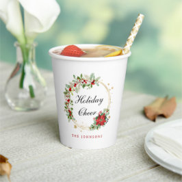 Weihnachtsfreude Poinsettia-Kranz Gold Personalisi Pappbecher