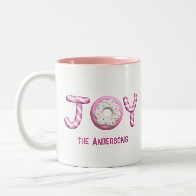 Weihnachtsfreude | Rosa Candy Cane Personalisiert Zweifarbige Tasse (Links)