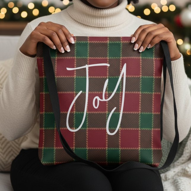 Weihnachtsfreude Rot & Grün Tartan Muster (Joy Christmas Holiday Red & Green Tartan Pattern Tote Bag
)