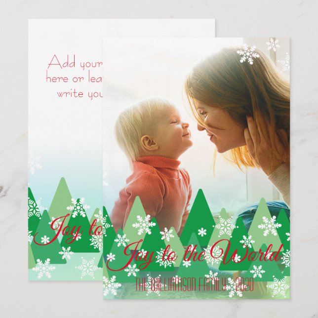 Weihnachtsfreuden zum Foto Bäume Schneeflocken Feiertagskarte (Vorne/Hinten)
