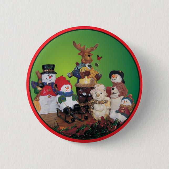 Weihnachtsfreunde mit Schneemännern Button (Vorderseite)