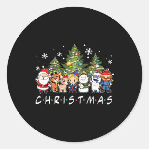 Weihnachtsfreunde Santa Rudolph Schneemann Familie Runder Aufkleber