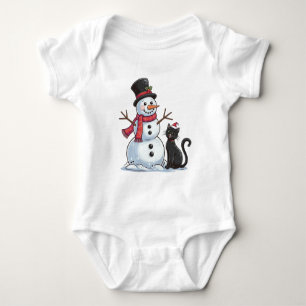 Weihnachtsfreunde Schneemann und schwarze Katze Baby Strampler
