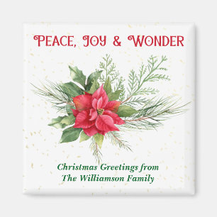 Weihnachtsfrieden Freude und Wunder Rote Poinsetti Magnet