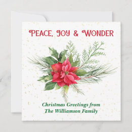 Weihnachtsfrieden, Freude und Wunder Roter Poinset Feiertagskarte