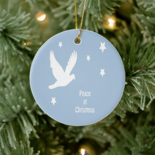Weihnachtsfrieden mit fliegender Taube Weißes Logo Keramik Ornament