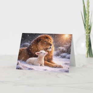 Weihnachtsfrieden mit Löwe und Lamm Schnee Heilige Feiertagskarte