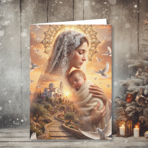 Weihnachtsfrieden Mutter Maria und Jesus Feiertagskarte