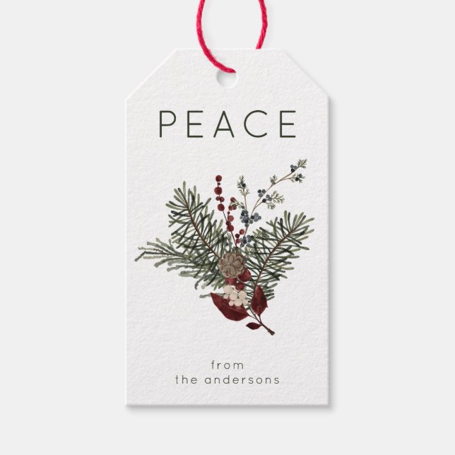 Weihnachtsfrieden Rustikale Vegetation Geschenkanhänger (Vorderseite)
