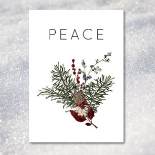 Weihnachtsfrieden Rustikaler Minimal Holly Grüne Feiertagskarte