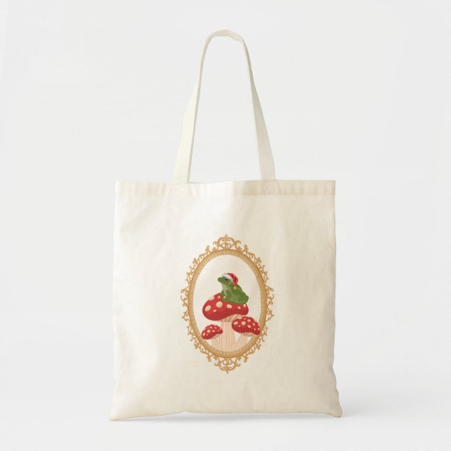 Weihnachtsfrosch auf Mushroom Tote Bag Tragetasche (Vorne)