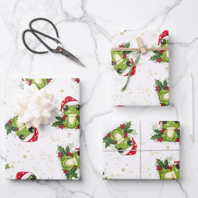Weihnachtsfrosch-Geschenkpapier-Set aus 3  Geschenkpapier Set (Vorderseite)