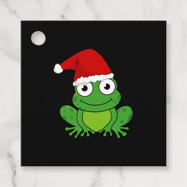 Weihnachtsfrosch mit Weihnachtsmannmütze Geschenkanhänger (Vorderseite)