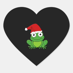 Weihnachtsfrosch mit Weihnachtsmannmütze Herz-Aufkleber