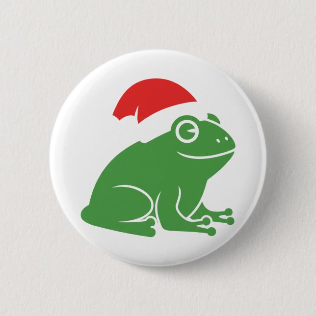 Weihnachtsfrosch mit Weihnachtsmannmütze Minimalis Button (Vorderseite)