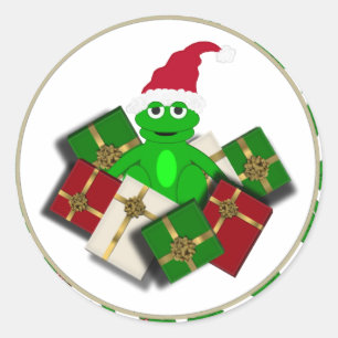 Weihnachtsfrosch und Geschenkaufkleber Runder Aufkleber