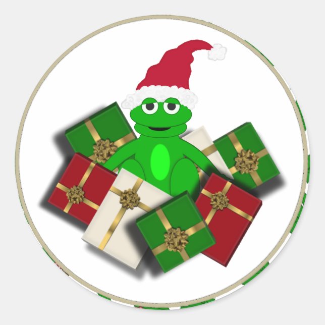 Weihnachtsfrosch und Geschenkkleber Runder Aufkleber (Vorderseite)