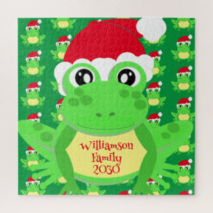 Weihnachtsfrosch Weihnachtsmannmütze Muster Grüne Puzzle