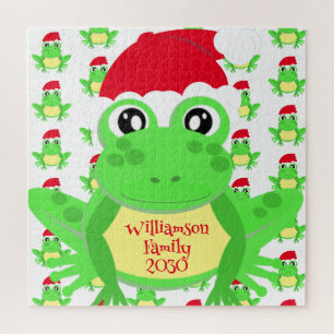 Weihnachtsfrosch Weihnachtsmannmütze Muster Weiße Puzzle