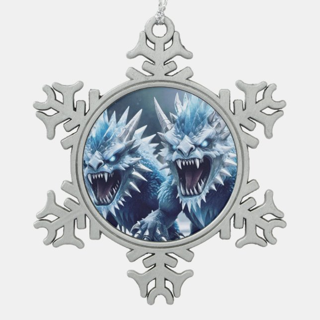 Weihnachtsfrostmonster Schneeflocken Zinn-Ornament (Vorderseite)