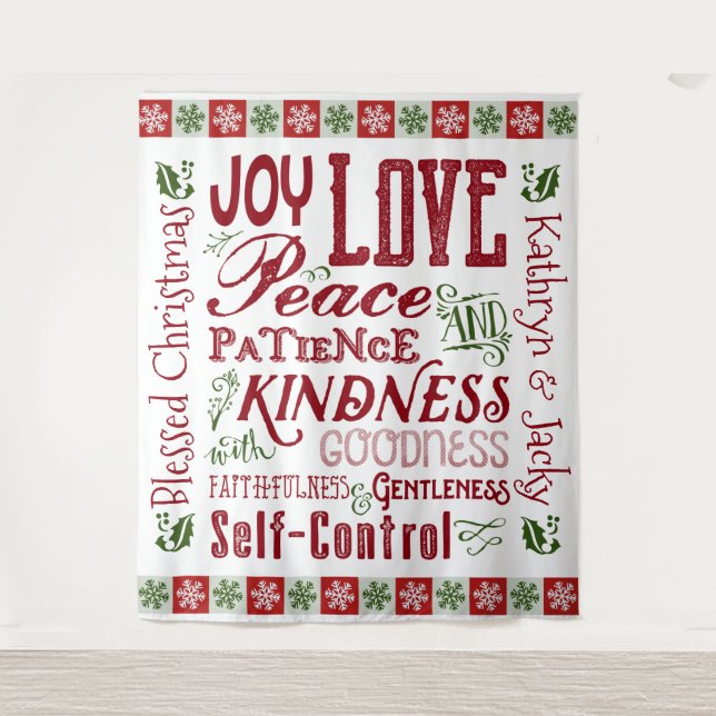 Weihnachtsfrucht der Rot-Grün-Monogramm Wandteppich (Vorderseite)