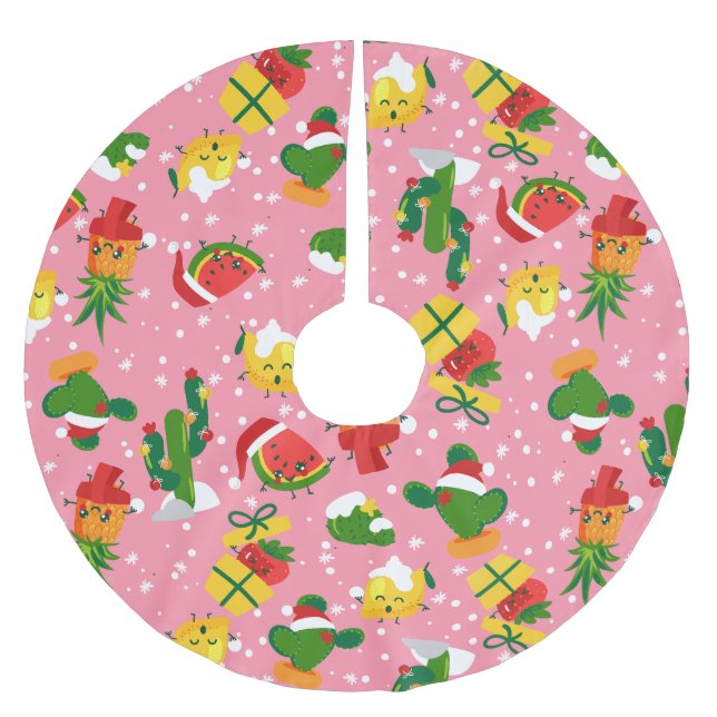 Weihnachtsfrucht Erdbeere Wassermelone Zitrone Polyester Weihnachtsbaumdecke (Vorderseite)