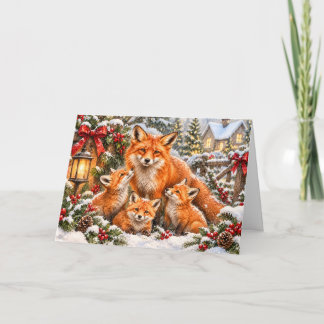 Weihnachtsfuchs-Familie – Wasserfarben-Wald Karte