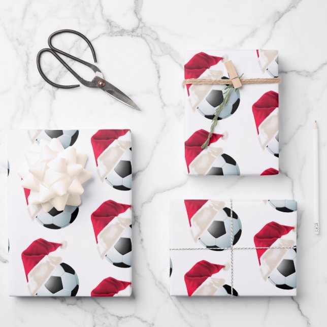 Weihnachtsfußball Fußballsport Weihnachtsfest Set Geschenkpapier Set (Vorderseite)