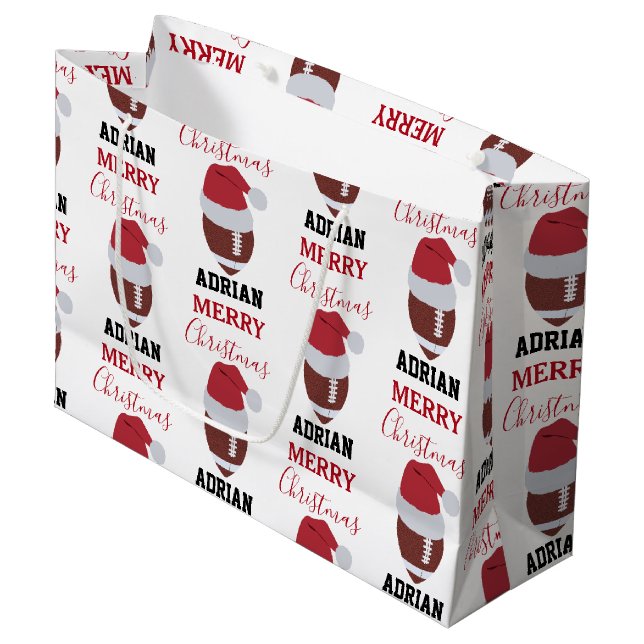 Weihnachtsfußball Gridiron Ball Individuelle Name Große Geschenktüte (Vorderseite Schrägansicht)