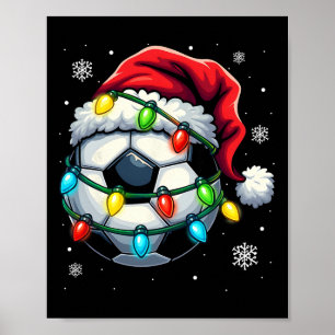 Weihnachtsfußball Ll Santa Hut Xmas Lichter Lustig Poster