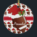 Weihnachtsfußball-Weihnachtsmannmütze Keramik Ornament<br><div class="desc">Weihnachtsfußball-Ornament bereit für Sie zu personalisieren. Ein großartiges Urlaubserlebnis für einen Fußballspieler, Fußballfan, Fußballtrainer oder Fußballbegeisterten. ⭐ Dieses Produkt ist zu 100% anpassbar. Grafiken und / oder Text können hinzugefügt, gelöscht, verschoben, verändert, verändert, gedreht, etc.. 99% meiner Designs in meinem Geschäft sind in Schichten gemacht. Dadurch können Sie die Größe...</div>